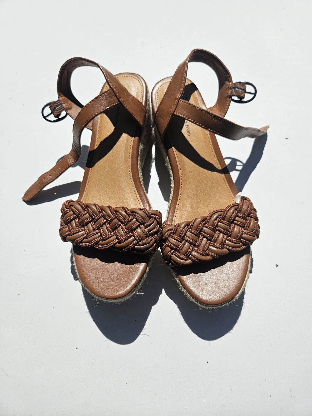 Time and Tru Braided Strap Tan Wedge Sandals